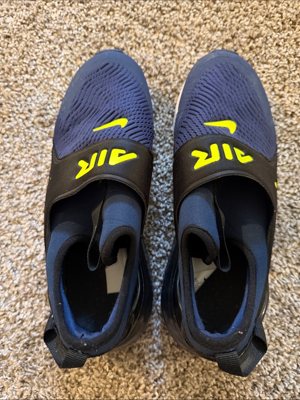 Nike Slip-On Trainers in Navy and Black with Volt Swoosh 6.5Y